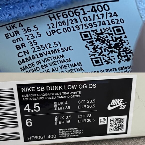 Nike Sneakers SB Dunk Low Futura Laboratories Bleached Aqua Teal Womens 6 - Picture 9 of 10